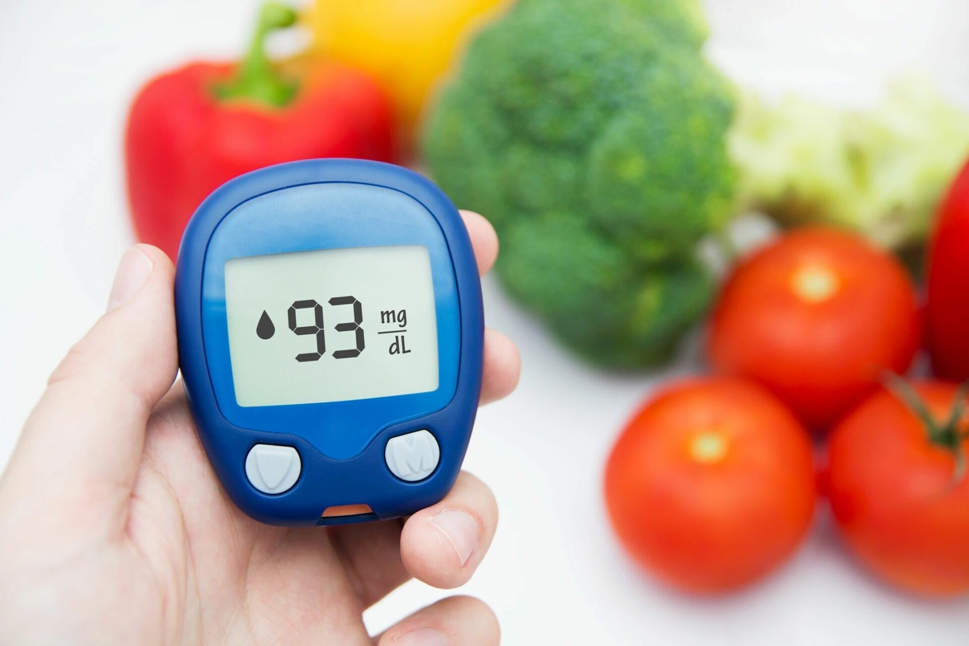 Blood glucose level test and vegetables