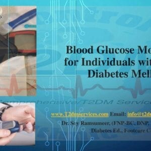 A blue background with a picture of blood glucose meter and other medical equipment.