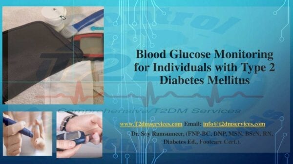 A blue background with a picture of blood glucose meter and other medical equipment.